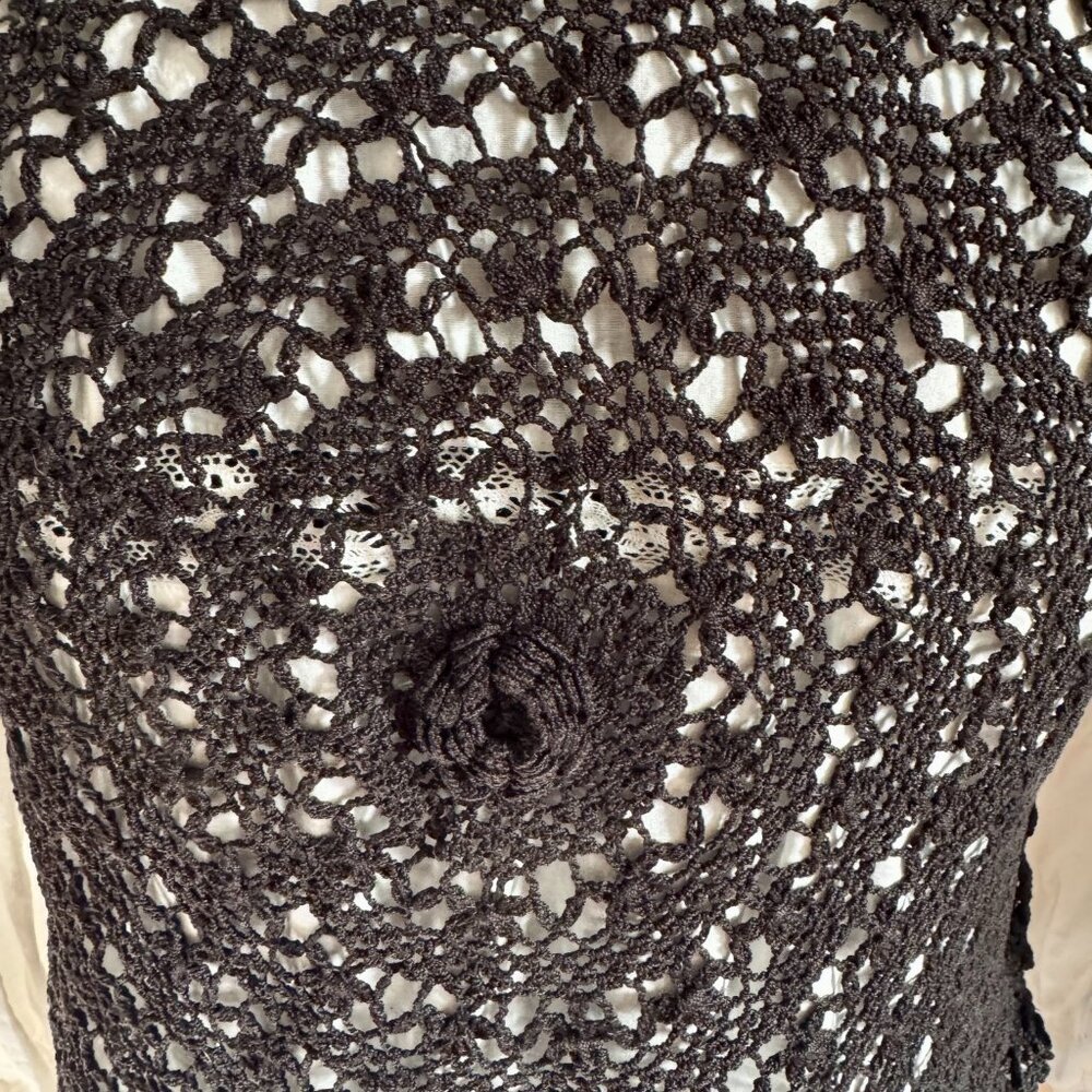 Vintage Bohemian  Black Cotton  Crochet Vest Size S - Picture 5 of 7
